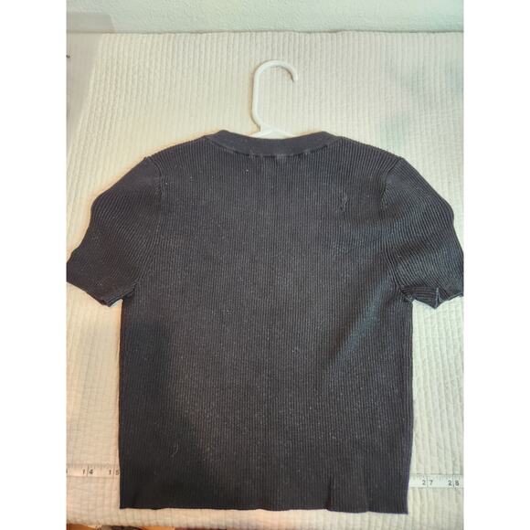 Intermix Black Ribbed Knit Crop Top S‎ – Stretchy, Repaired Flaw - Picture 2 of 7